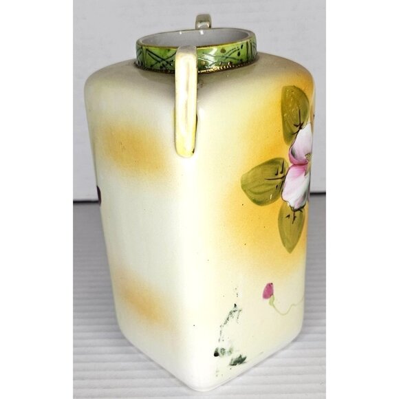 Vtg Nippon Hand-Painted Floral Vase with Handles Square Shape Unique Design - Picture 4 of 11